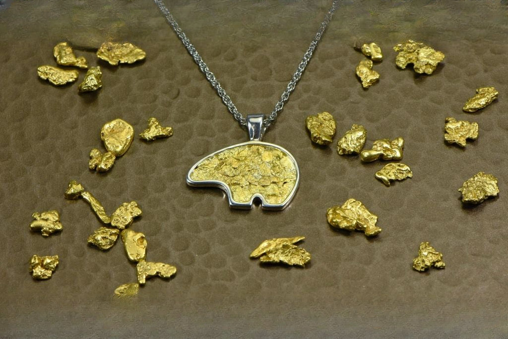 Gold Nugget Pendant Bear - Sterling Silver - PBR1JNSSX - Hand Made "Orocal" Jewelry