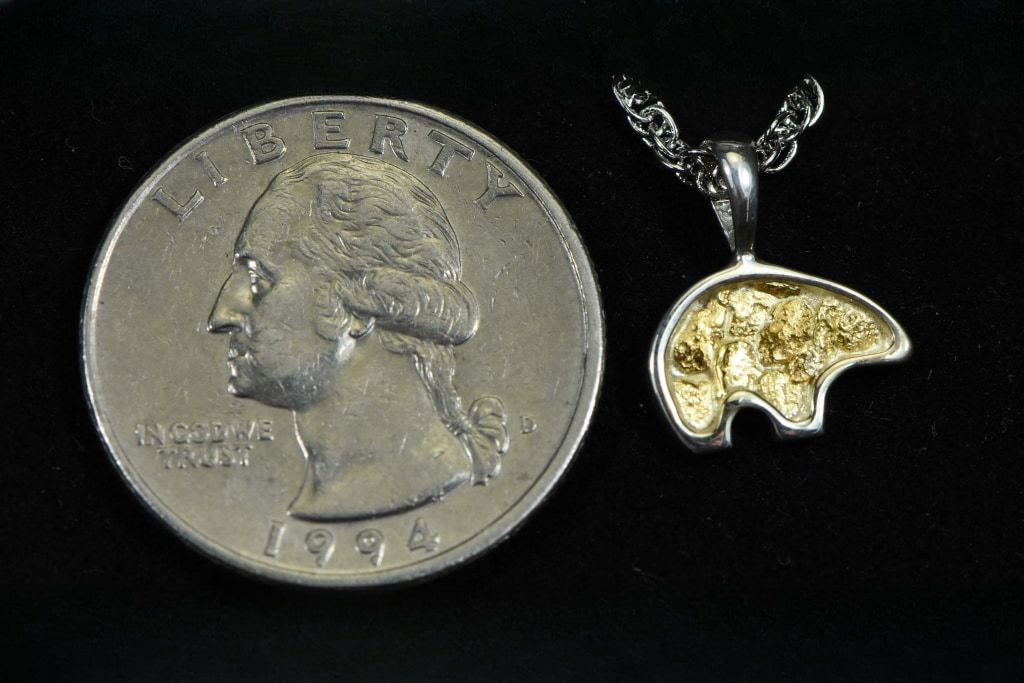 Gold Nugget Pendant Bear - Sterling Silver - PBR1SOLSS- Hand Made "Orocal" Jewelry