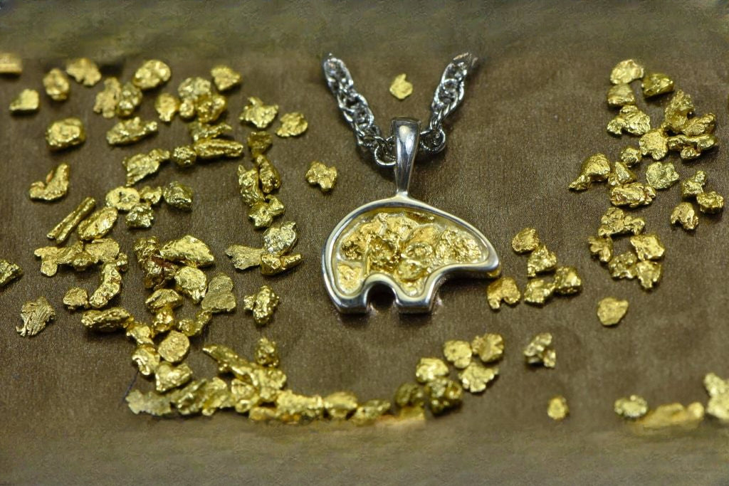 Gold Nugget Pendant Bear - Sterling Silver - PBR1SOLSS- Hand Made "Orocal" Jewelry