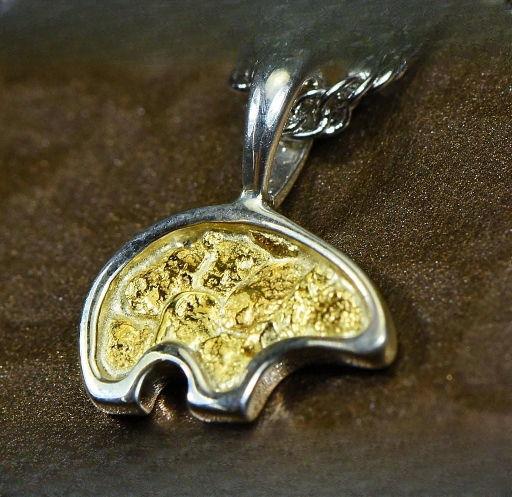 Gold Nugget Pendant Bear - Sterling Silver - PBR1SOLSS- Hand Made "Orocal" Jewelry