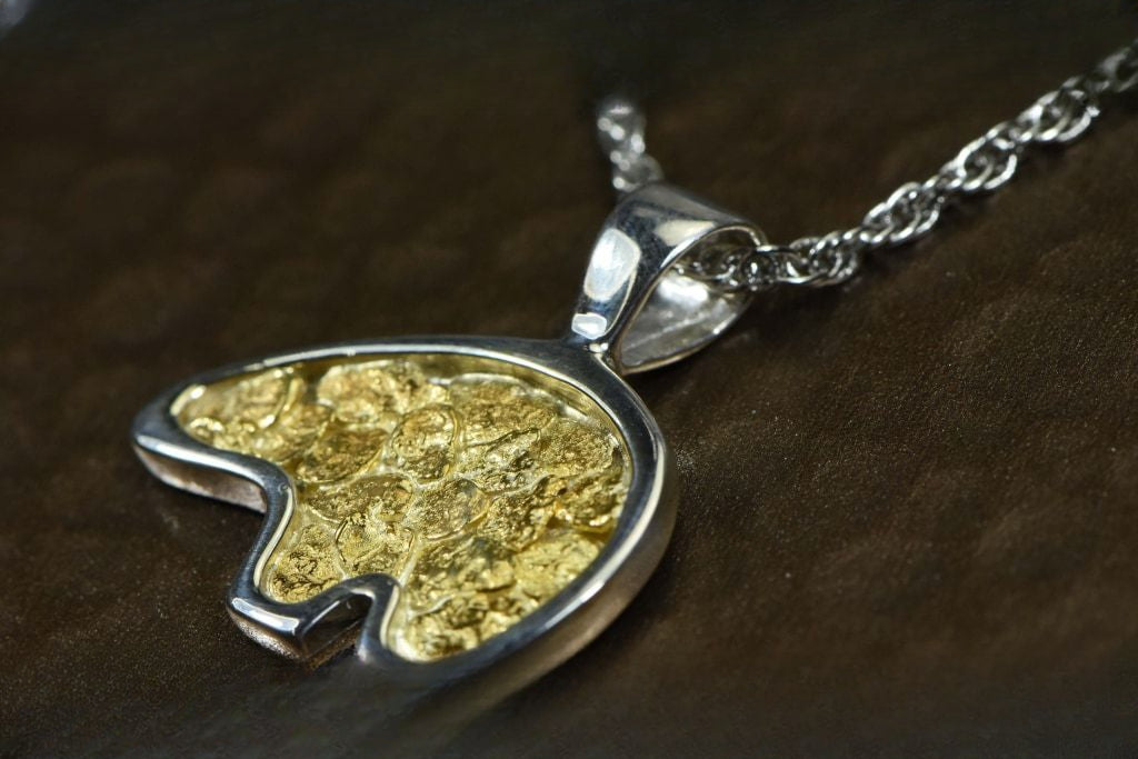 Gold Nugget Pendant Bear - Sterling Silver - PBR1XLNSS- Hand Made "Orocal" Jewelry