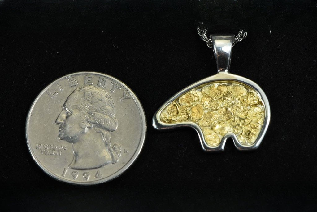 Gold Nugget Pendant Bear - Sterling Silver - PBR1XLNSS- Hand Made "Orocal" Jewelry