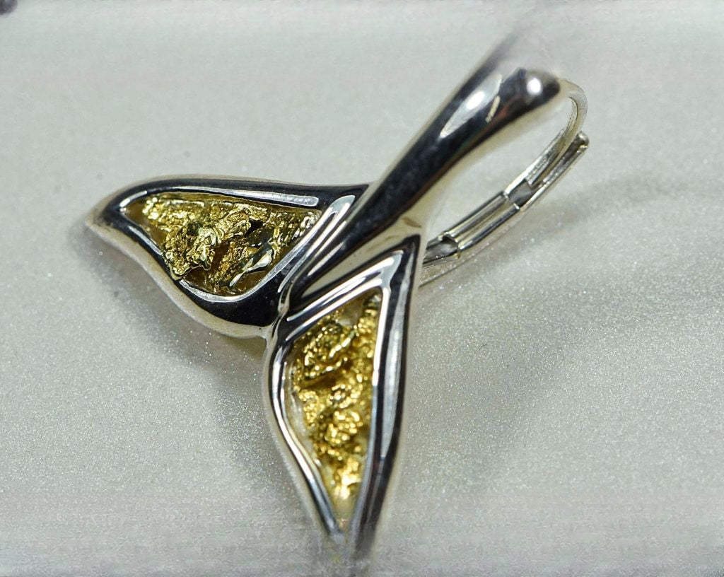 Gold Nugget Pendant Whales Tail - Sterling Silver - Special EWT44LNLB - Hand Made