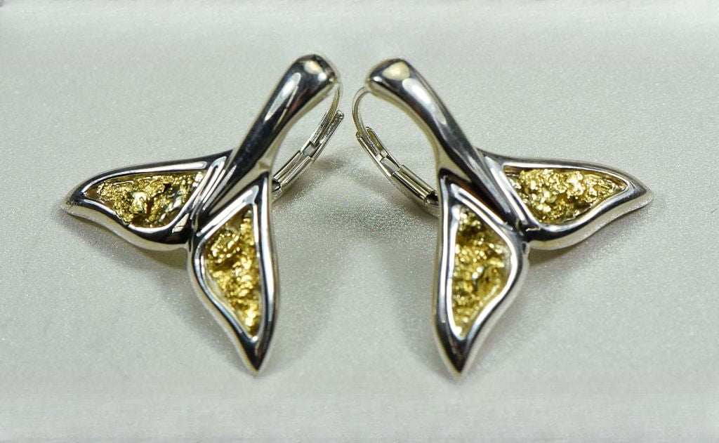 Gold Nugget Pendant Whales Tail - Sterling Silver - Special EWT44LNLB - Hand Made