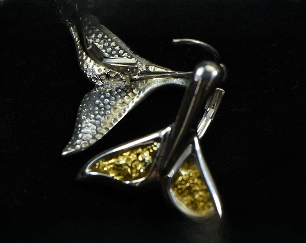 Gold Nugget Pendant Whales Tail - Sterling Silver - Special EWT44LNLB - Hand Made