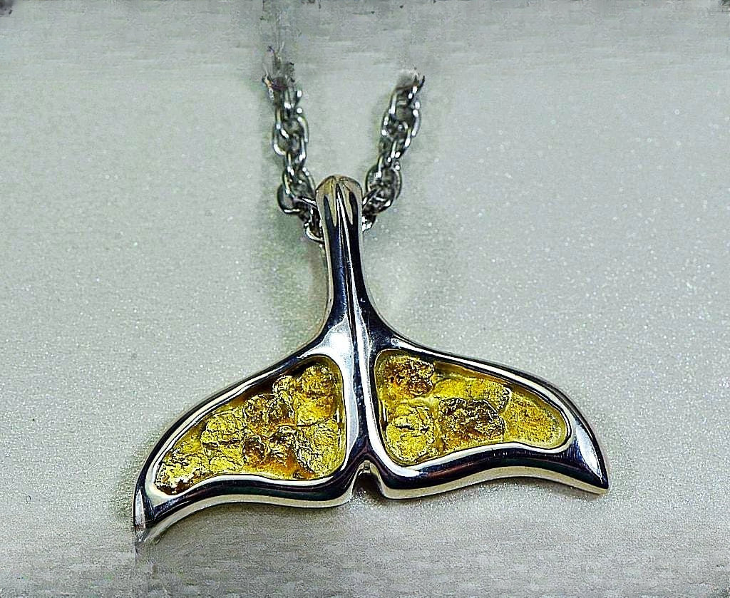 Gold Nugget Pendant Whales Tail - Sterling Silver - Special PAJWT301NSS - Hand Made