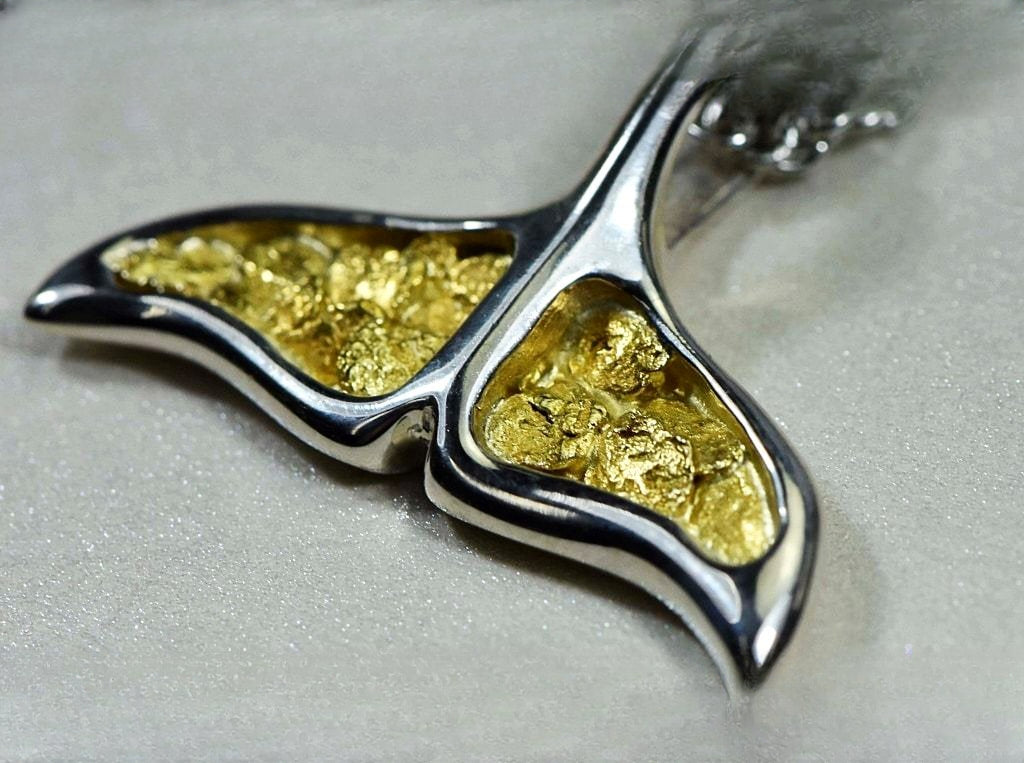 Gold Nugget Pendant Whales Tail - Sterling Silver - Special PAJWT301NSS - Hand Made