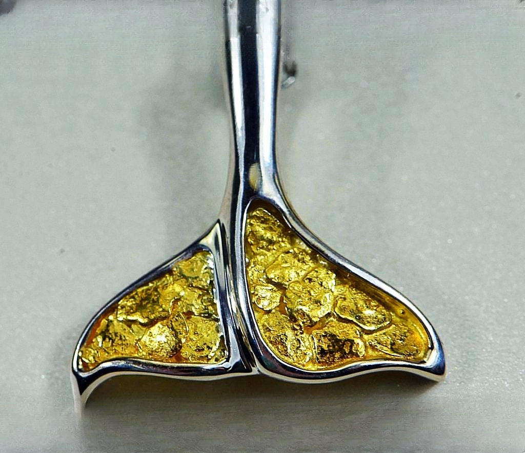 Gold Nugget Pendant Whales Tail - Sterling Silver - Special PDLWT113NSS - Hand Made
