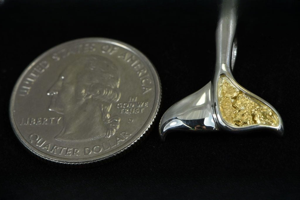 Gold Nugget Pendant Whales Tail - Sterling Silver - Special PDLWT13NSSX - Hand Made