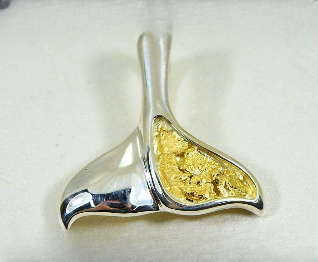 Gold Nugget Pendant Whales Tail - Sterling Silver - Special PDLWT13NSSX - Hand Made