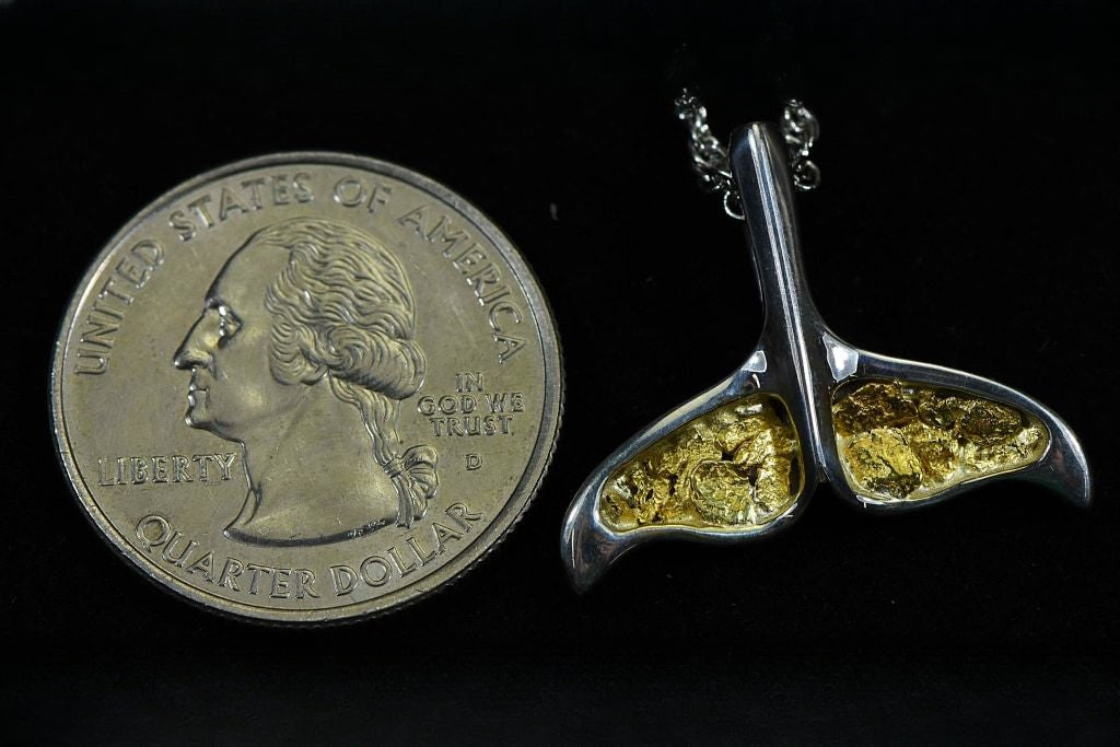 Gold Nugget Pendant Whales Tail - Sterling Silver - Special PDLWT8MNSSX - Hand Made