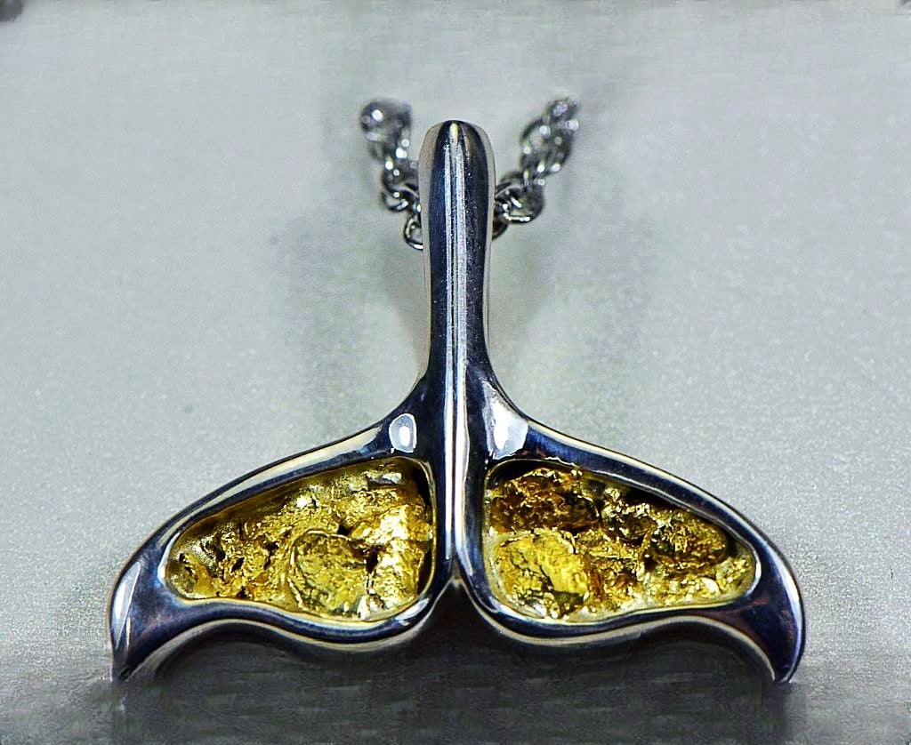 Gold Nugget Pendant Whales Tail - Sterling Silver - Special PDLWT8MNSSX - Hand Made