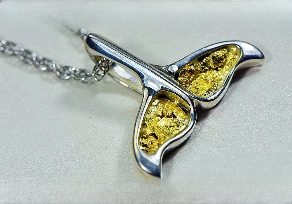 Gold Nugget Pendant Whales Tail - Sterling Silver - Special PDLWT8MNSSX - Hand Made