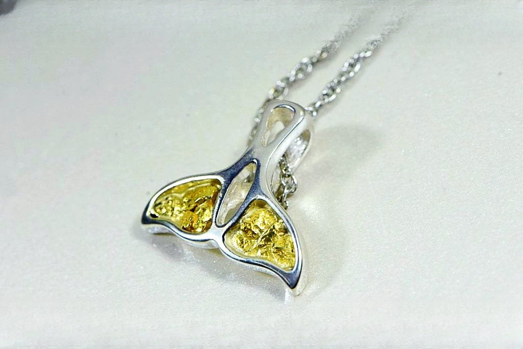 Gold Nugget Pendant Whales Tail - Sterling Silver - Special PWT22NSS - Hand Made