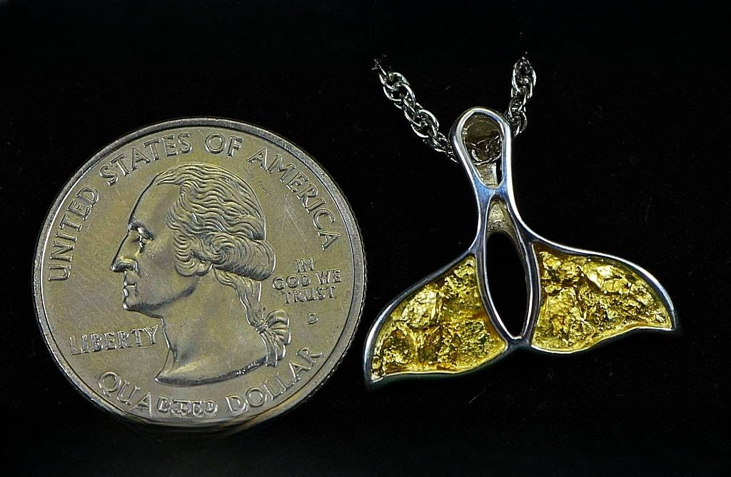 Gold Nugget Pendant Whales Tail - Sterling Silver - Special PWT26NSSX - Hand Made