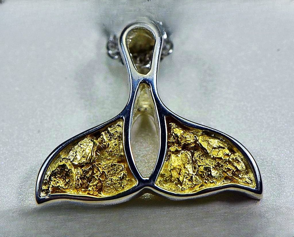 Gold Nugget Pendant Whales Tail - Sterling Silver - Special PWT26NSSX - Hand Made