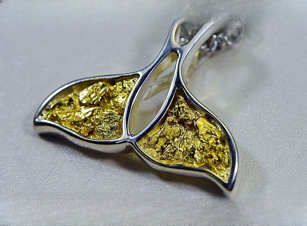 Gold Nugget Pendant Whales Tail - Sterling Silver - Special PWT26NSSX - Hand Made