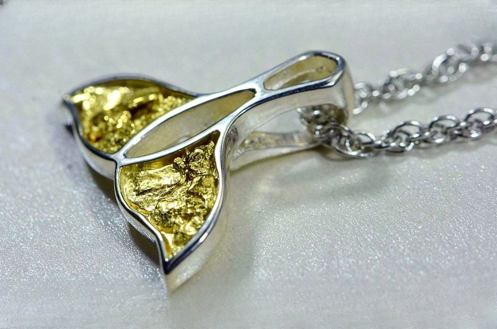 Gold Nugget Pendant Whales Tail - Sterling Silver - Special PWT26NSSX - Hand Made