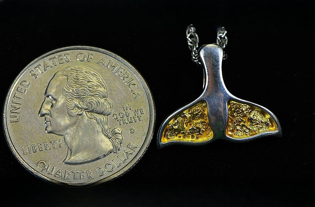 Gold Nugget Pendant Whales Tail - Sterling Silver - Special PWT32NSSX - Hand Made