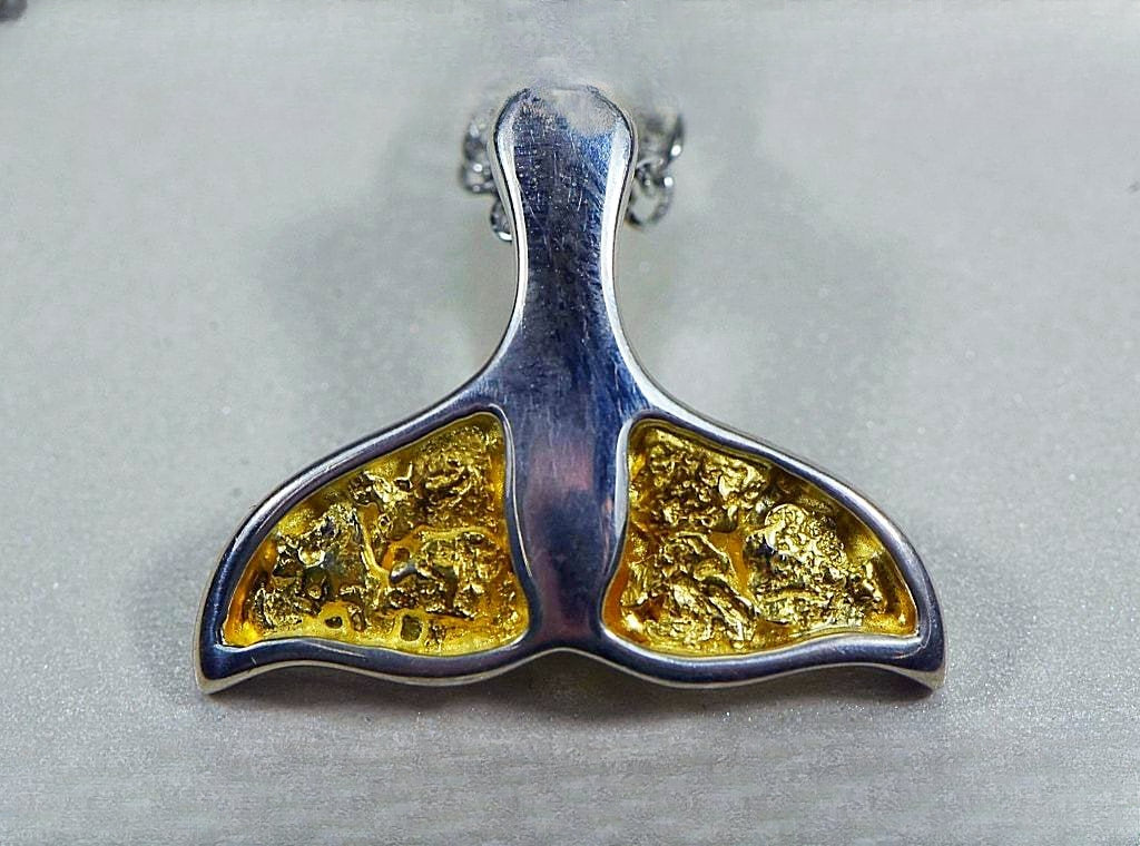 Gold Nugget Pendant Whales Tail - Sterling Silver - Special PWT32NSSX - Hand Made