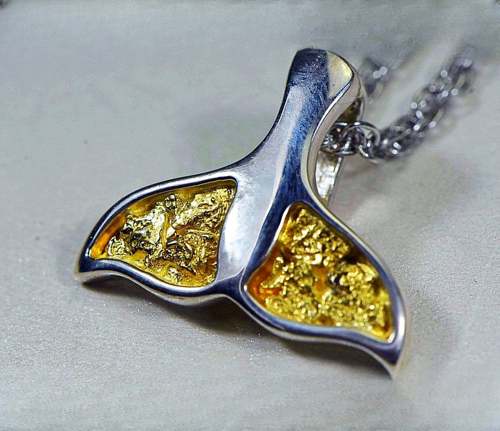 Gold Nugget Pendant Whales Tail - Sterling Silver - Special PWT32NSSX - Hand Made