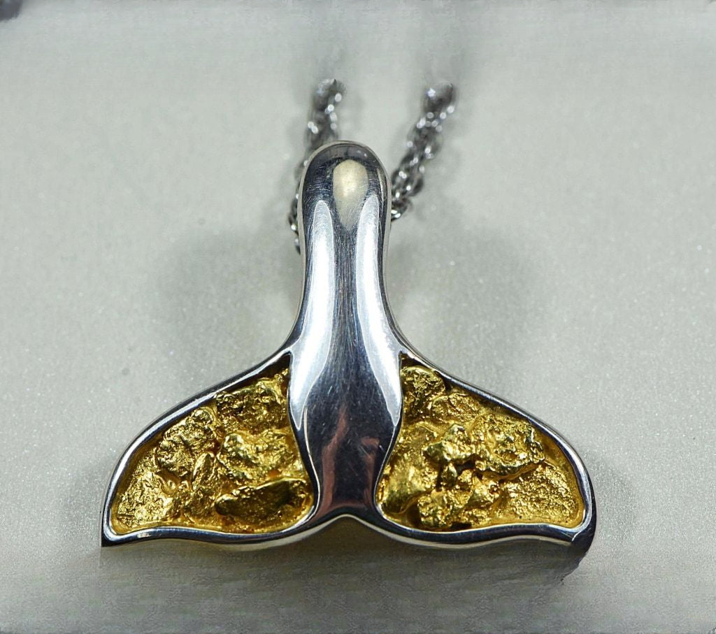 Gold Nugget Pendant Whales Tail - Sterling Silver - Special PWT34NSS - Hand Made