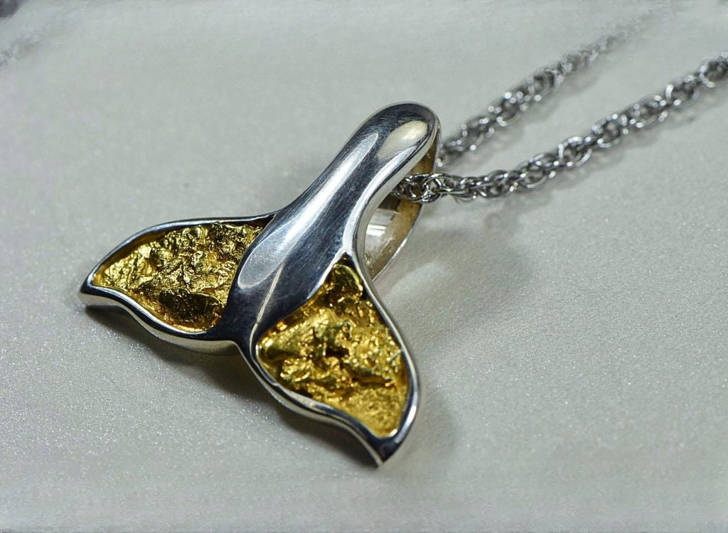 Gold Nugget Pendant Whales Tail - Sterling Silver - Special PWT34NSS - Hand Made