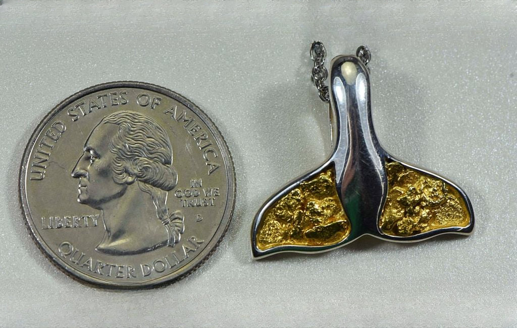 Gold Nugget Pendant Whales Tail - Sterling Silver - Special PWT34NSS - Hand Made