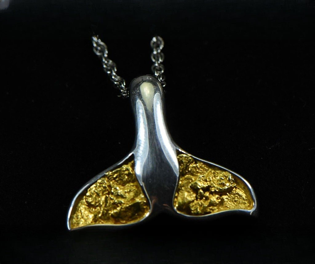 Gold Nugget Pendant Whales Tail - Sterling Silver - Special PWT34NSS - Hand Made
