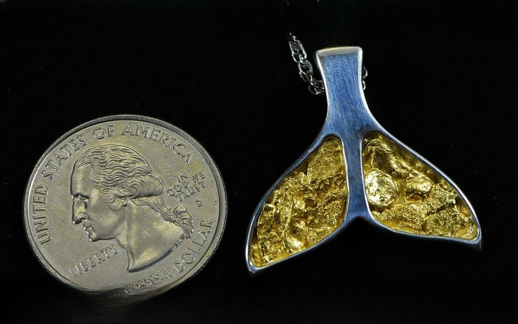 Gold Nugget Pendant Whales Tail - Sterling Silver - Special PWT35NSSX - Hand Made