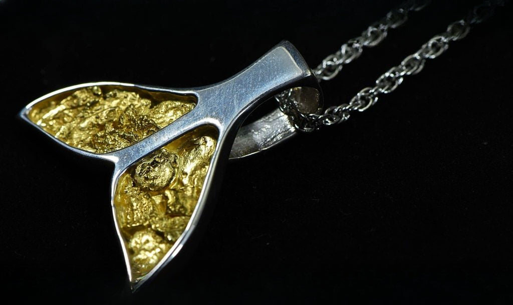 Gold Nugget Pendant Whales Tail - Sterling Silver - Special PWT35NSSX - Hand Made