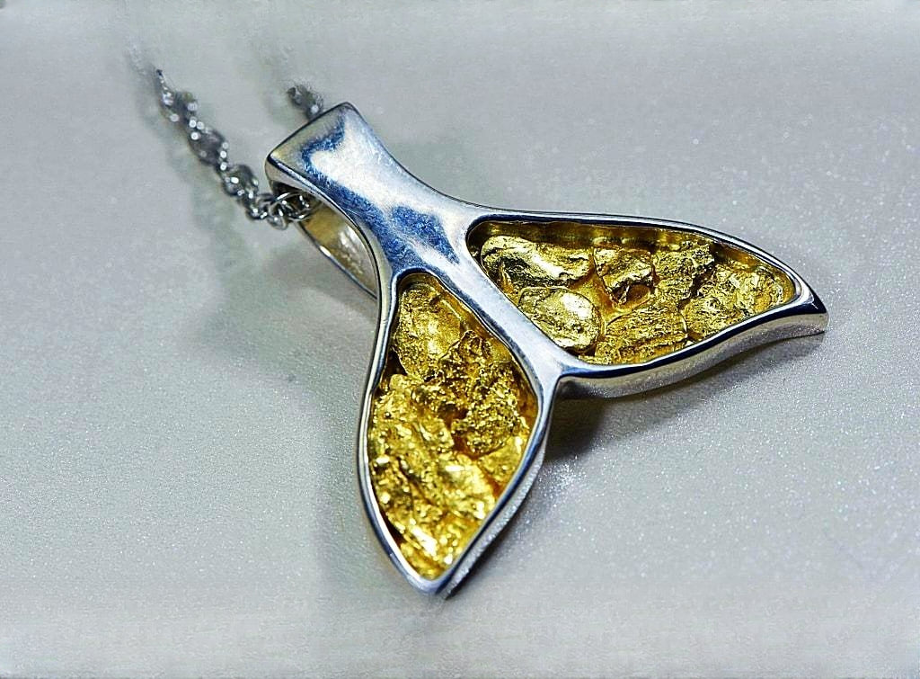 Gold Nugget Pendant Whales Tail - Sterling Silver - Special PWT35NSSX - Hand Made
