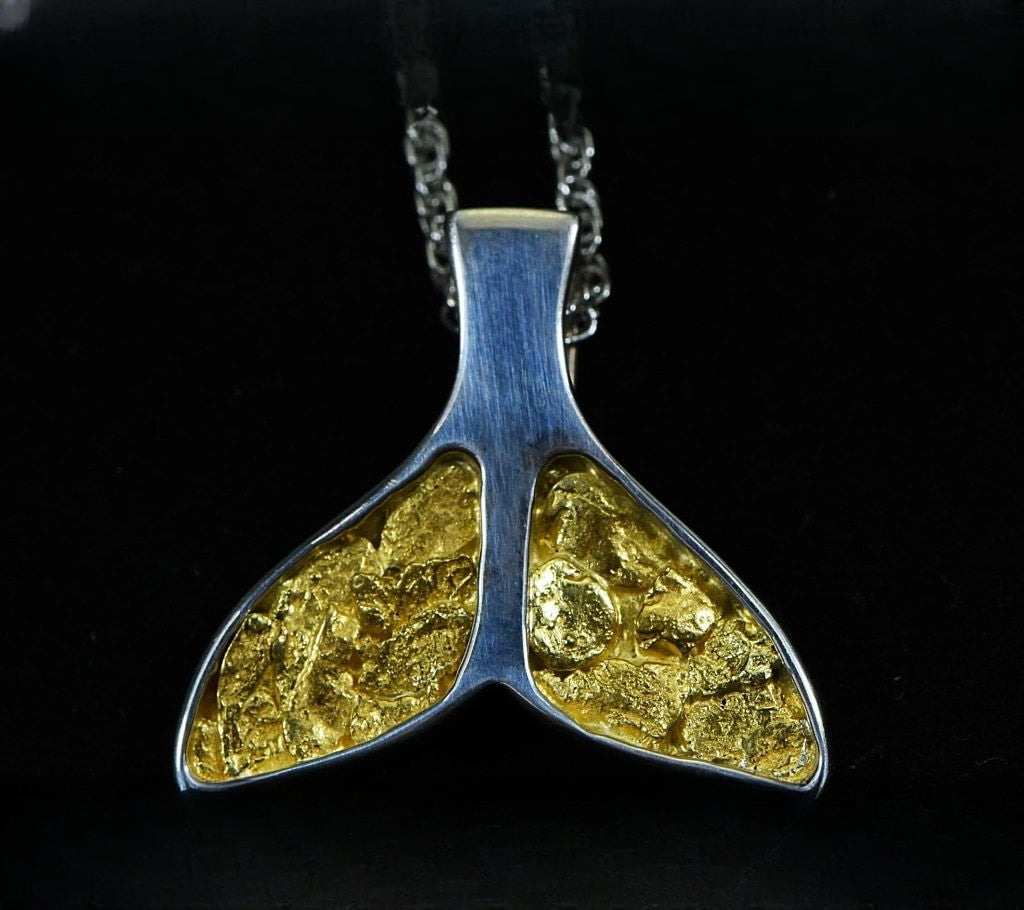 Gold Nugget Pendant Whales Tail - Sterling Silver - Special PWT35NSSX - Hand Made