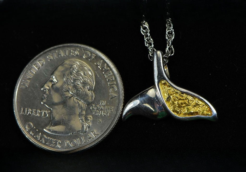 Gold Nugget Pendant Whales Tail - Sterling Silver - Special PWT37SNSS - Hand Made