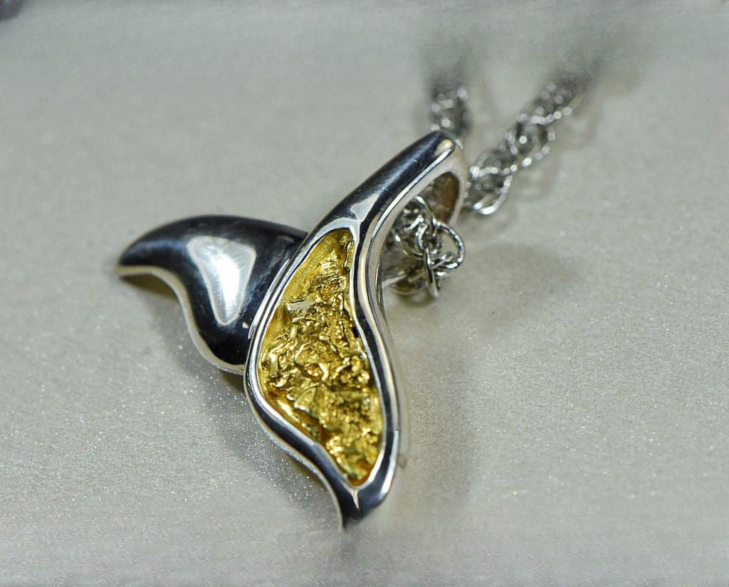 Gold Nugget Pendant Whales Tail - Sterling Silver - Special PWT37SNSS - Hand Made