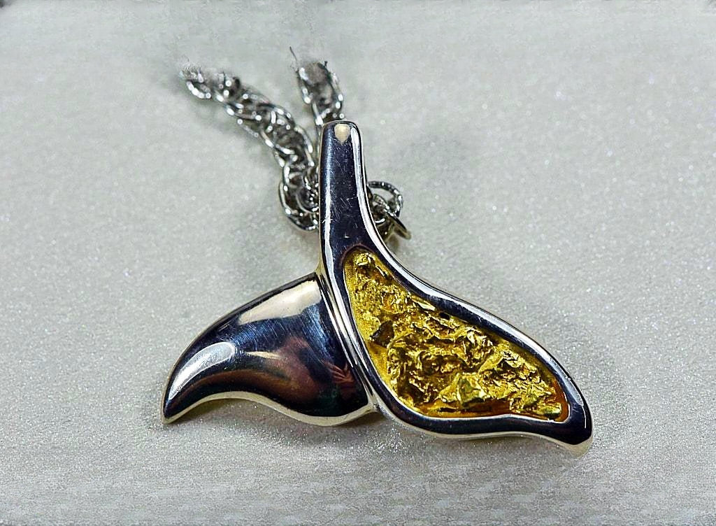 Gold Nugget Pendant Whales Tail - Sterling Silver - Special PWT37SNSS - Hand Made