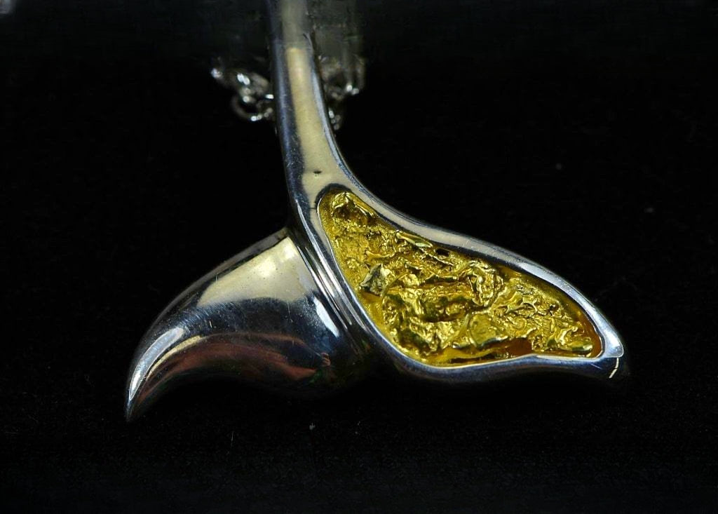Gold Nugget Pendant Whales Tail - Sterling Silver - Special PWT37SNSS - Hand Made
