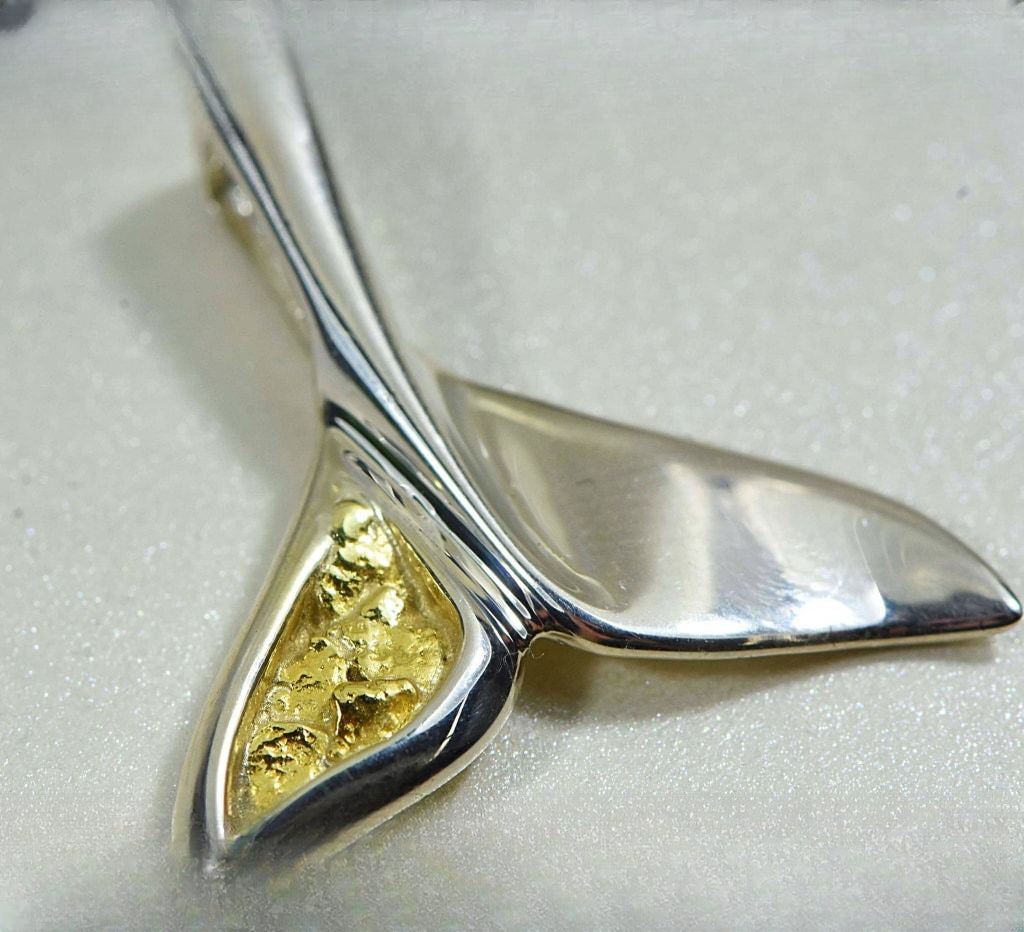 Gold Nugget Pendant Whales Tail - Sterling Silver - Special PWT43LNSS - Hand Made