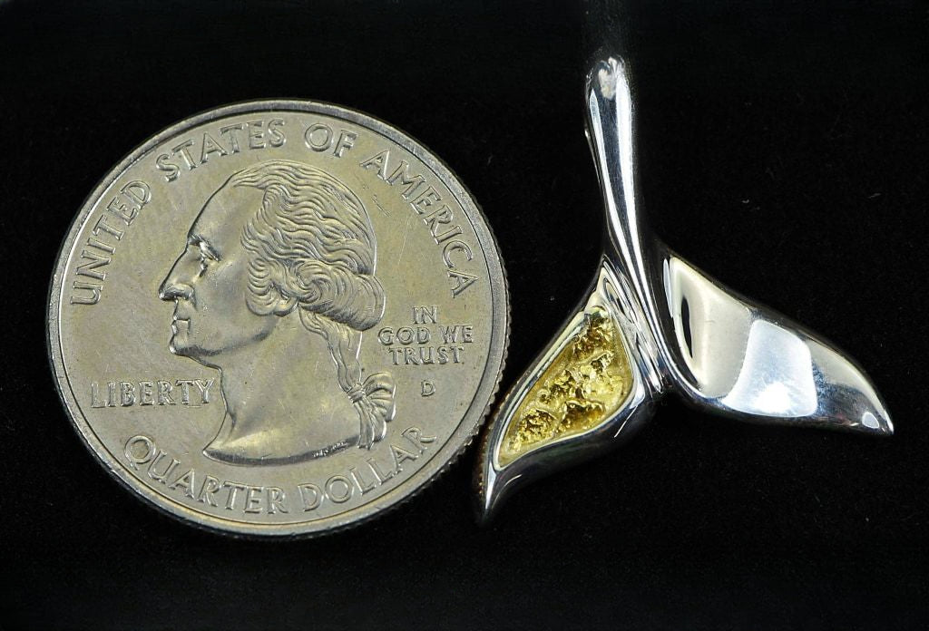 Gold Nugget Pendant Whales Tail - Sterling Silver - Special PWT43LNSS - Hand Made