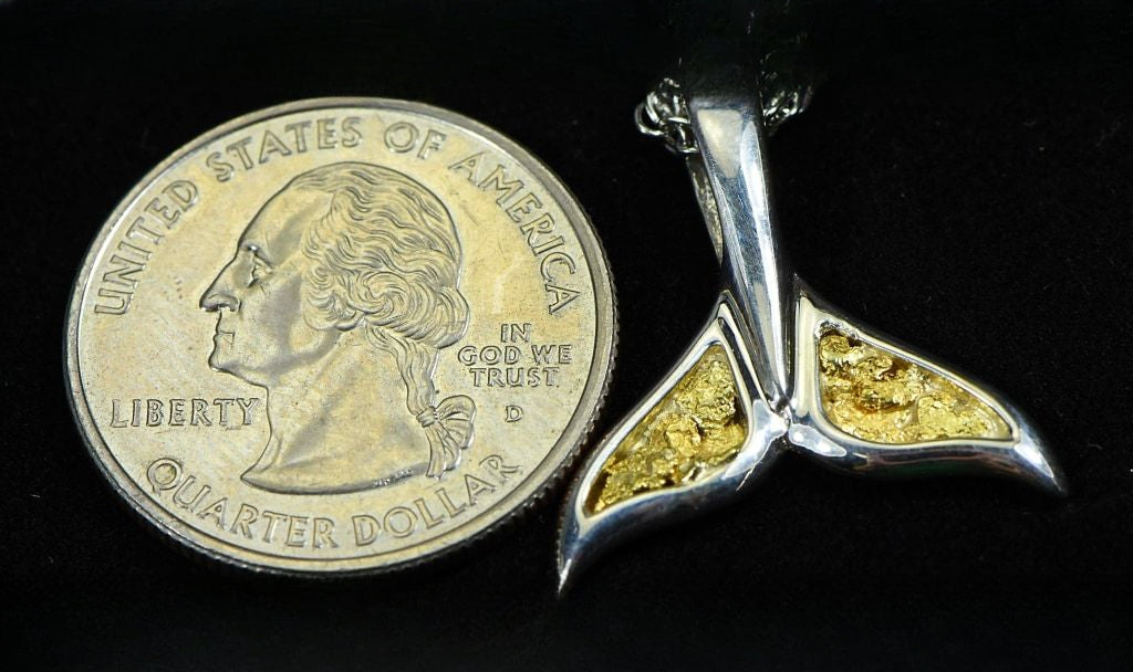 Gold Nugget Pendant Whales Tail - Sterling Silver - Special PWT44LNSS - Hand Made