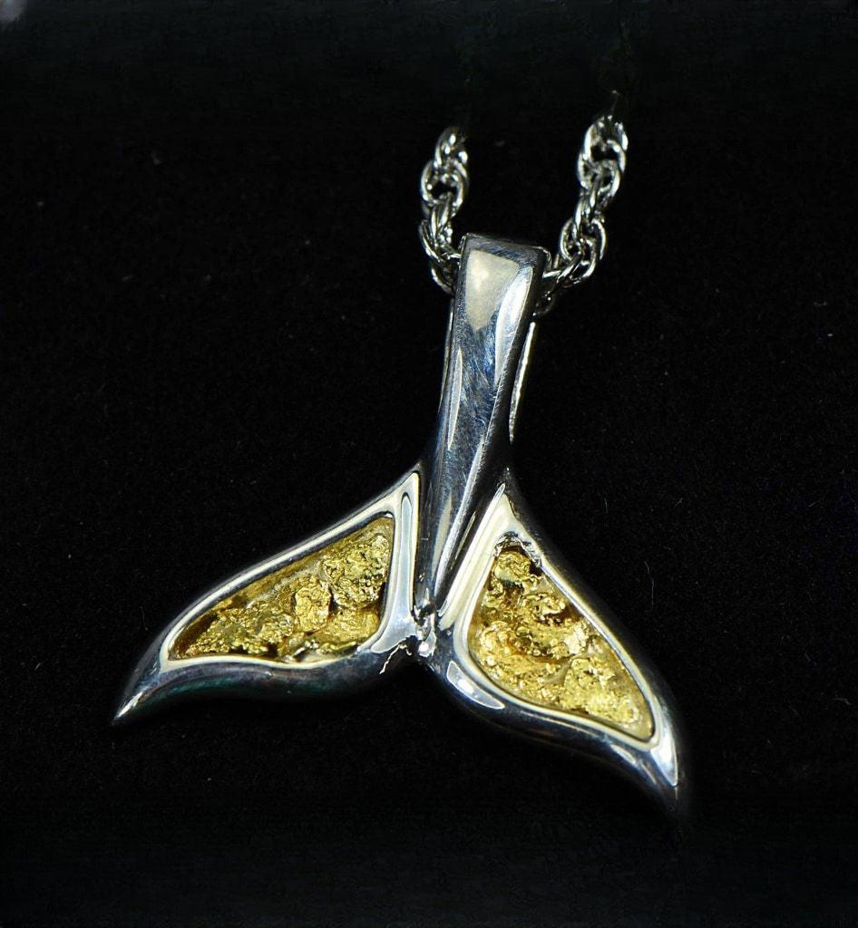 Gold Nugget Pendant Whales Tail - Sterling Silver - Special PWT44LNSS - Hand Made