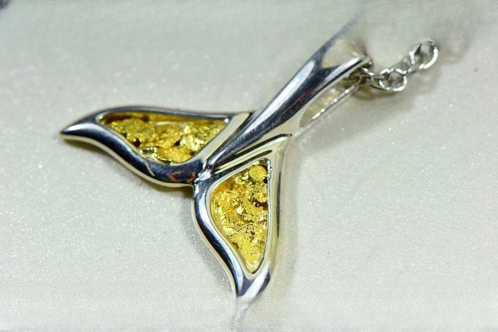 Gold Nugget Pendant Whales Tail - Sterling Silver - Special PWT44LNSS - Hand Made