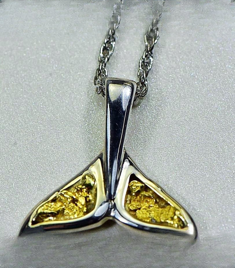Gold Nugget Pendant Whales Tail - Sterling Silver - Special PWT44SNSS - Hand Made