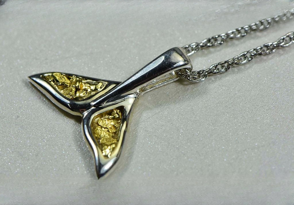 Gold Nugget Pendant Whales Tail - Sterling Silver - Special PWT44SNSS - Hand Made