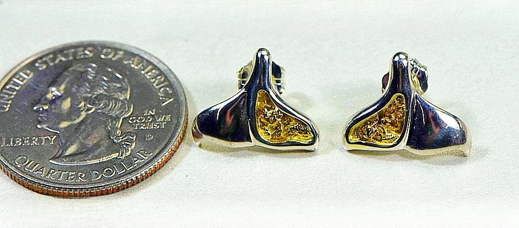 Gold Nugget Whales Tail Earrings - Sterling Silver - Special EDLWT12NSS - Hand Made