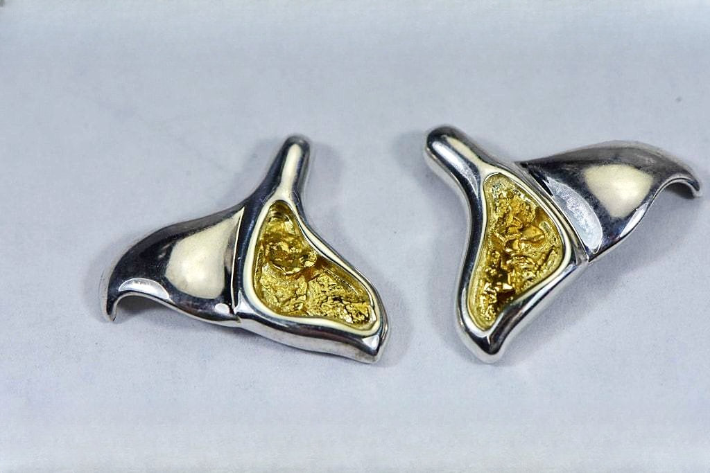 Gold Nugget Whales Tail Earrings - Sterling Silver - Special EDLWT12NSS - Hand Made