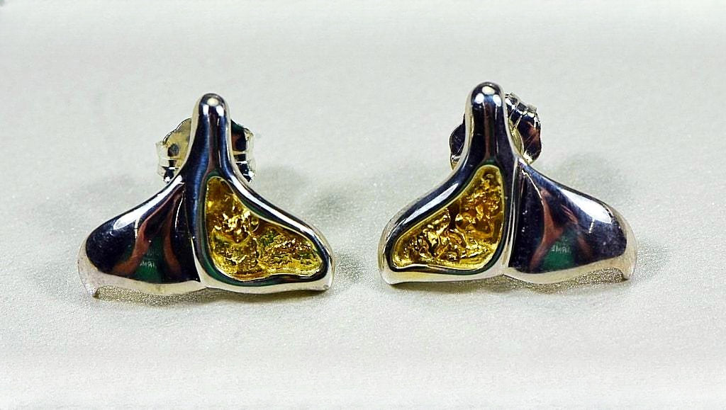 Gold Nugget Whales Tail Earrings - Sterling Silver - Special EDLWT12NSS - Hand Made
