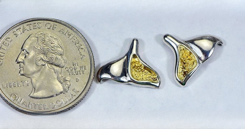Gold Nugget Whales Tail Earrings - Sterling Silver - Special EDLWT12NSS - Hand Made