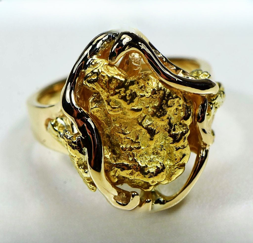 Gold Nugget Women's Ring "Orocal" RL232L Genuine Hand Crafted Jewelry - 14K Casting