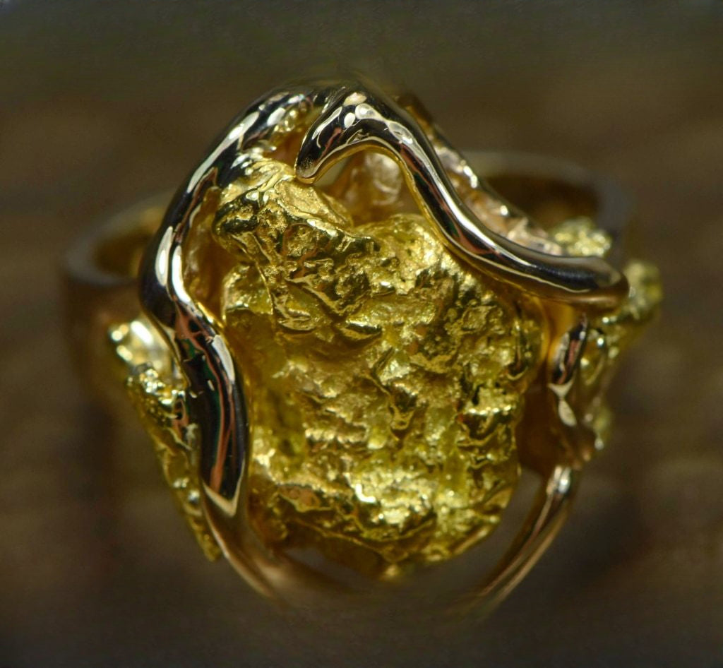 Gold Nugget Women's Ring "Orocal" RL232L Genuine Hand Crafted Jewelry - 14K Casting